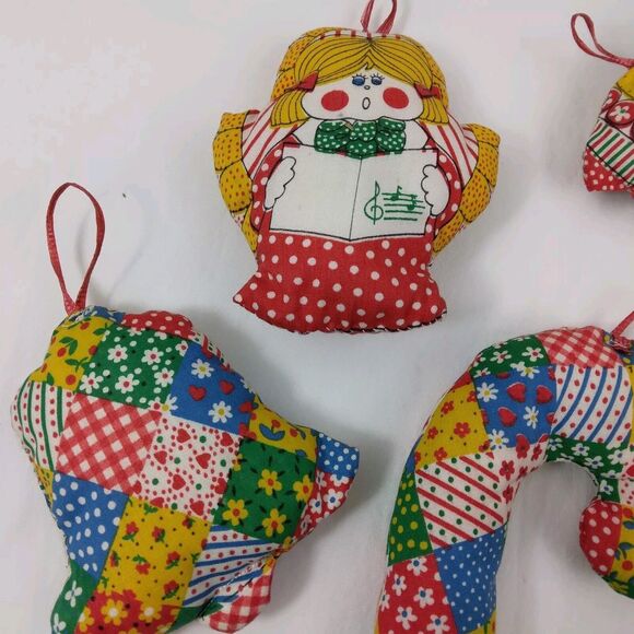 Vintage Christmas Ornaments Soft Stuffed Calico Patchwork lot of 5  1970s - Picture 7 of 13